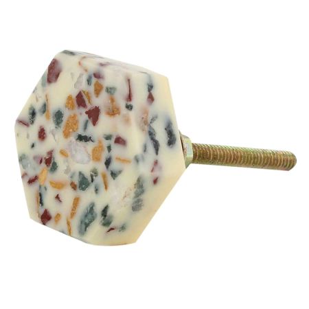 Cream Hexagon Terrazzo Marble Round Cabinet Knobs